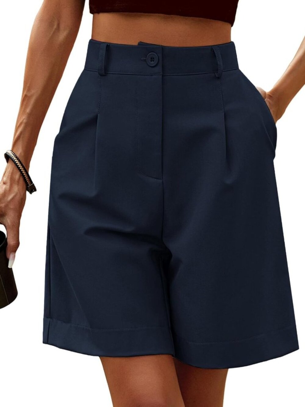 Summer Dressy Casual Bermuda Shorts for Women - High Waisted, Wide Leg, Pockets